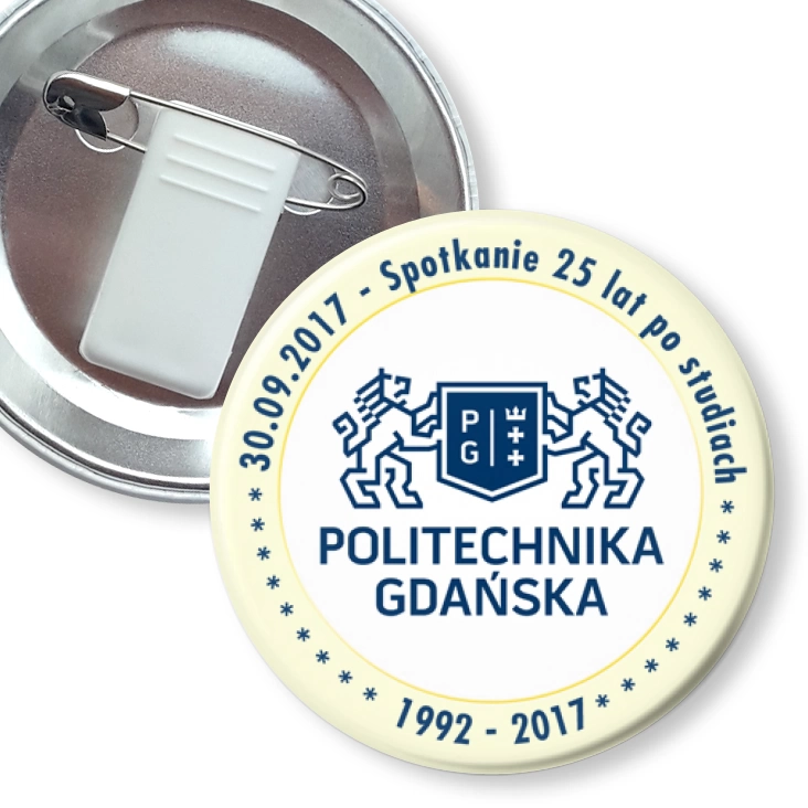 przypinka z żabką i agrafką Spotkanie 25 lat po studiach