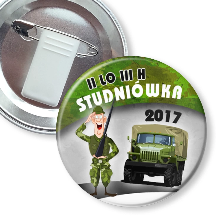 przypinka z żabką i agrafką Studniówka -  II LO III H