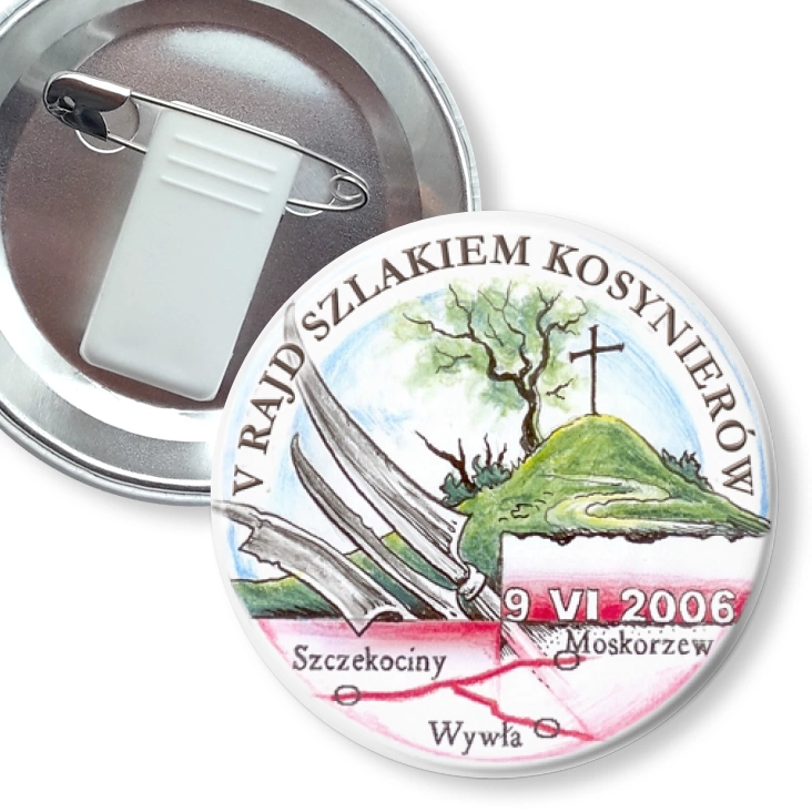 przypinka z żabką i agrafką V Rajd Szlakiem Kosynierów