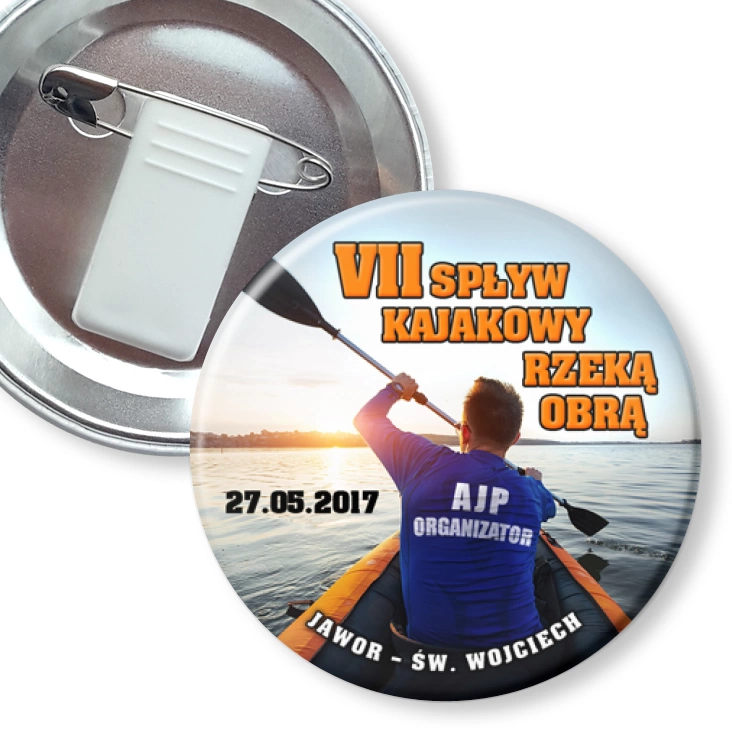 przypinka z żabką i agrafką VII Spływ kajakowy rzeką Obrą