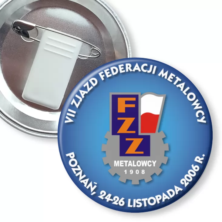 przypinka z żabką i agrafką VII Zjazd Federacji Metalowych