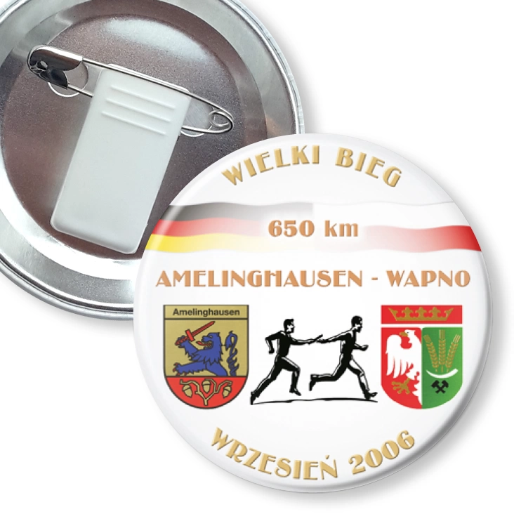 przypinka z żabką i agrafką Wielki Bieg AMELINGHAUSEN - WAPNO