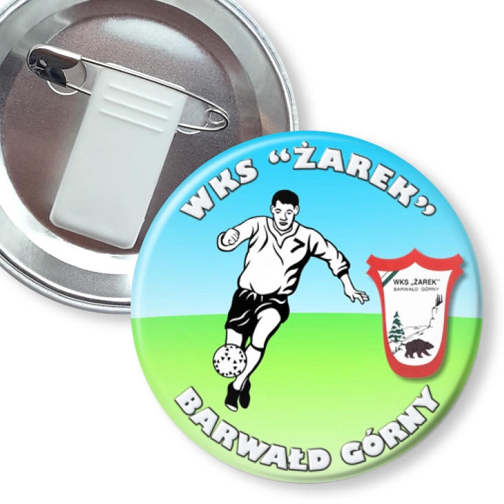 przypinka z żabką i agrafką WKS Żarek - Barwałd Górny