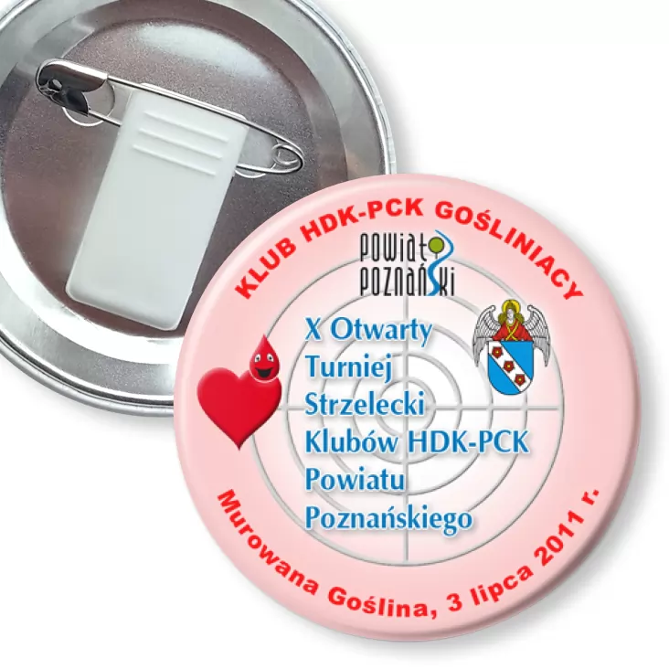 przypinka z żabką i agrafką X Turniej Strzelecki HDK-PCK Powiatu Poznańskiego