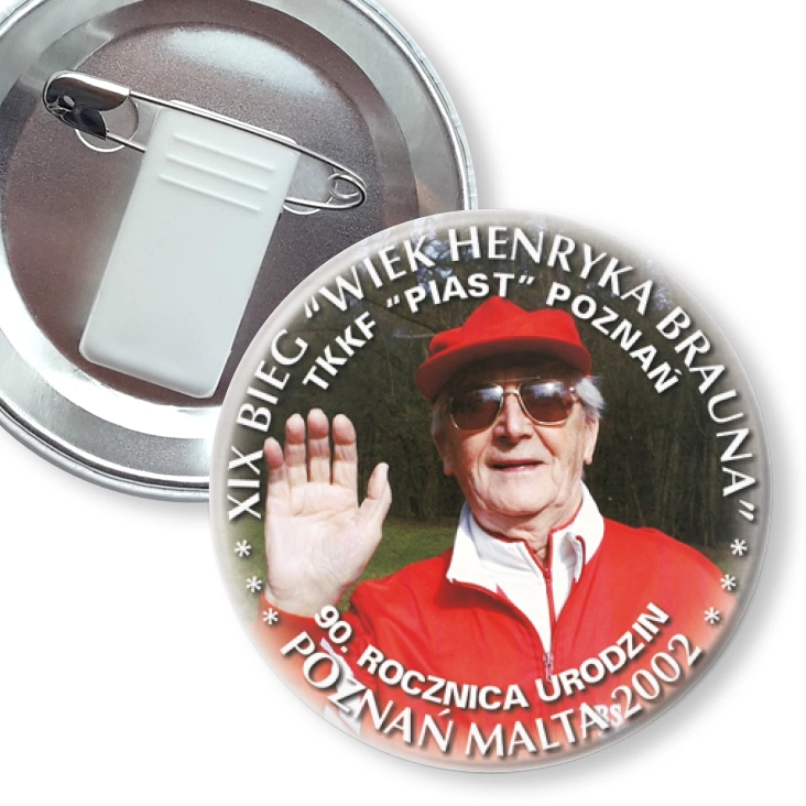 przypinka z żabką i agrafką XIX Bieg Wiek Henryka Brauna