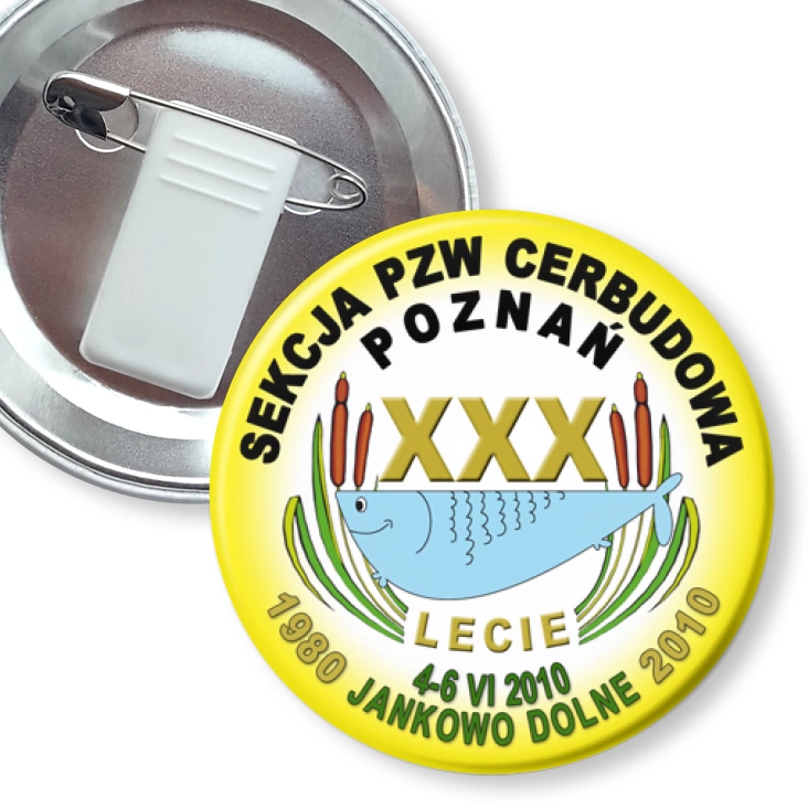 przypinka z żabką i agrafką XXX-lecie PZW Cerbudowa