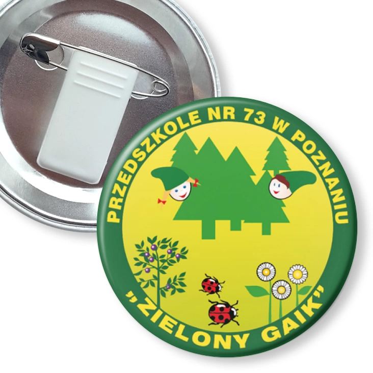 przypinka z żabką i agrafką Zielony Gaik - Przedszkole Nr 73