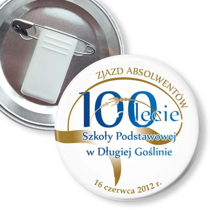 przypinka z żabką i agrafką 100-lecie SP w Długiej Goślinie