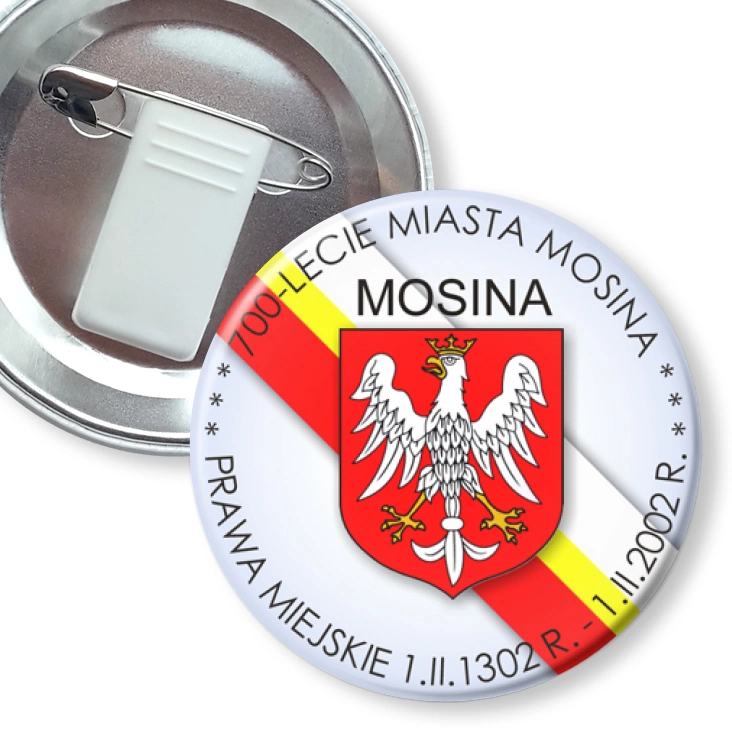 przypinka z żabką i agrafką 700-lecie Miasta Mosina
