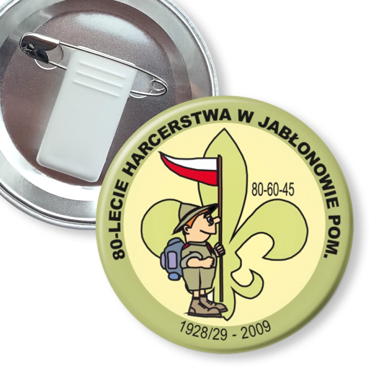 przypinka z żabką i agrafką 80-lecie Harcerstwa w Jabłonowie Pom.