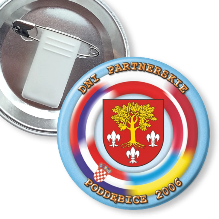 przypinka z żabką i agrafką Dni partnerskie - Poddębice 2006