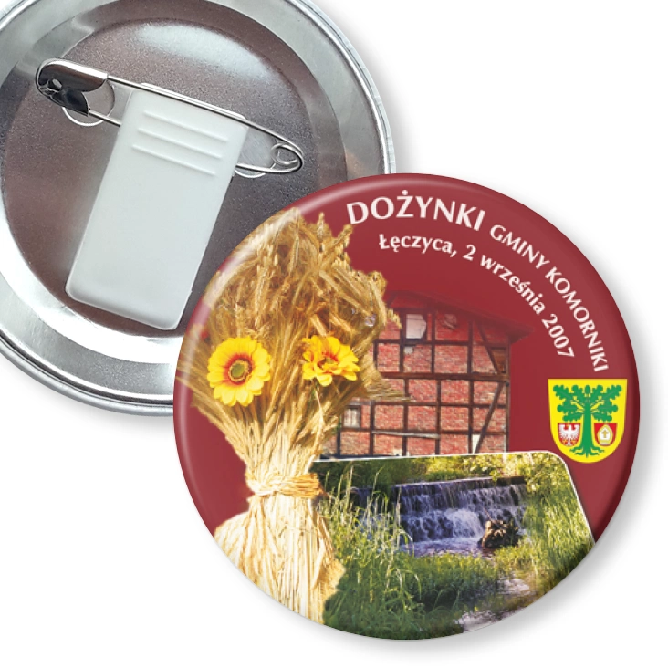 przypinka z żabką i agrafką Dożynki Gminy Komorniki 2007