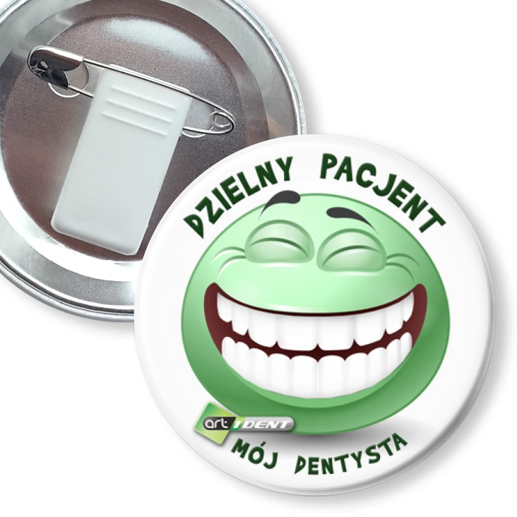 przypinka z żabką i agrafką Dzielny Pacjent