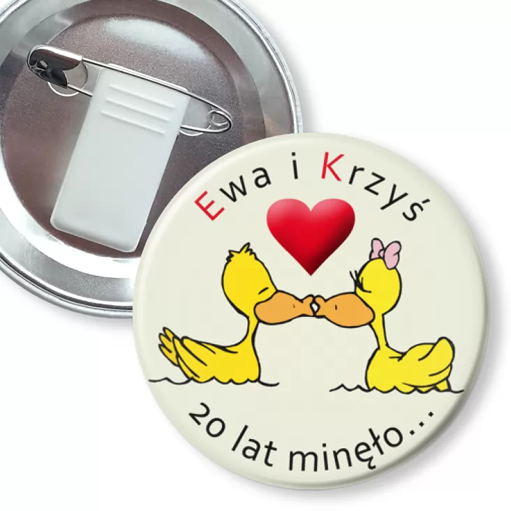 przypinka z żabką i agrafką Ewa i Krzyś