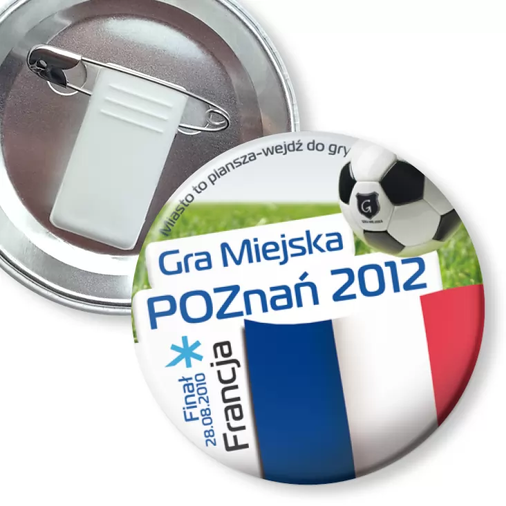 przypinka z żabką i agrafką Gra Miejska - Poznań 2012 - Francja