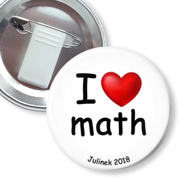 przypinka z żabką i agrafką I love math