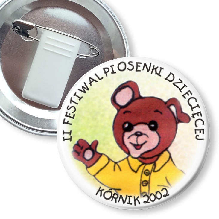 przypinka z żabką i agrafką II Festiwal Piosenki Dziecięcej