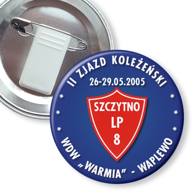 przypinka z żabką i agrafką II Zjazd Koleżeński WDW Warmia - Waplewo
