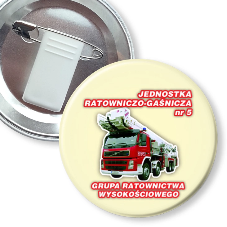 przypinka z żabką i agrafką Jednostka Ratowniczo-Gaśnicza nr 5