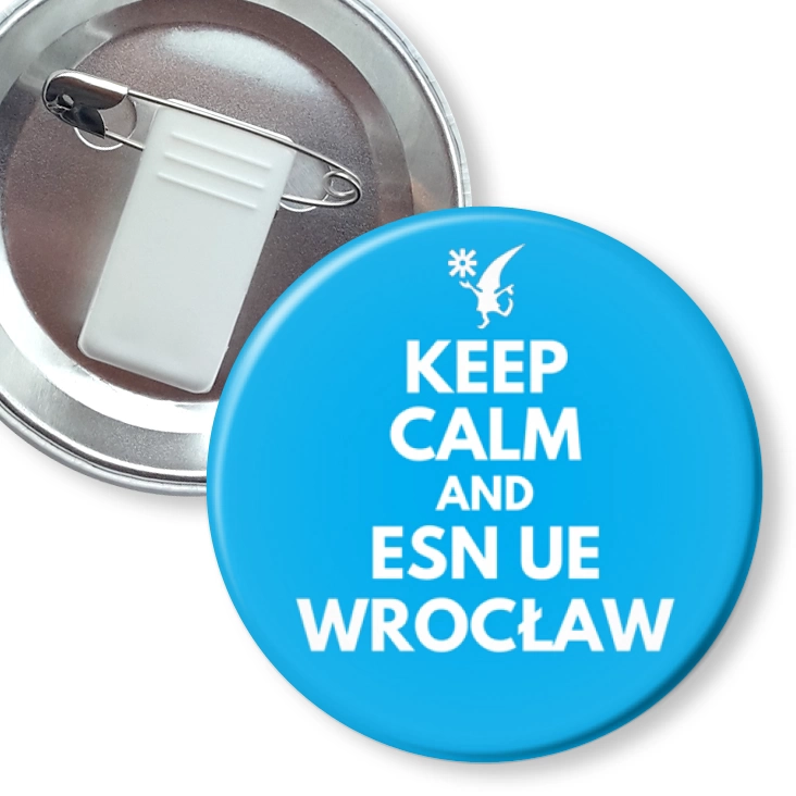 przypinka z żabką i agrafką Keep calm and ESN