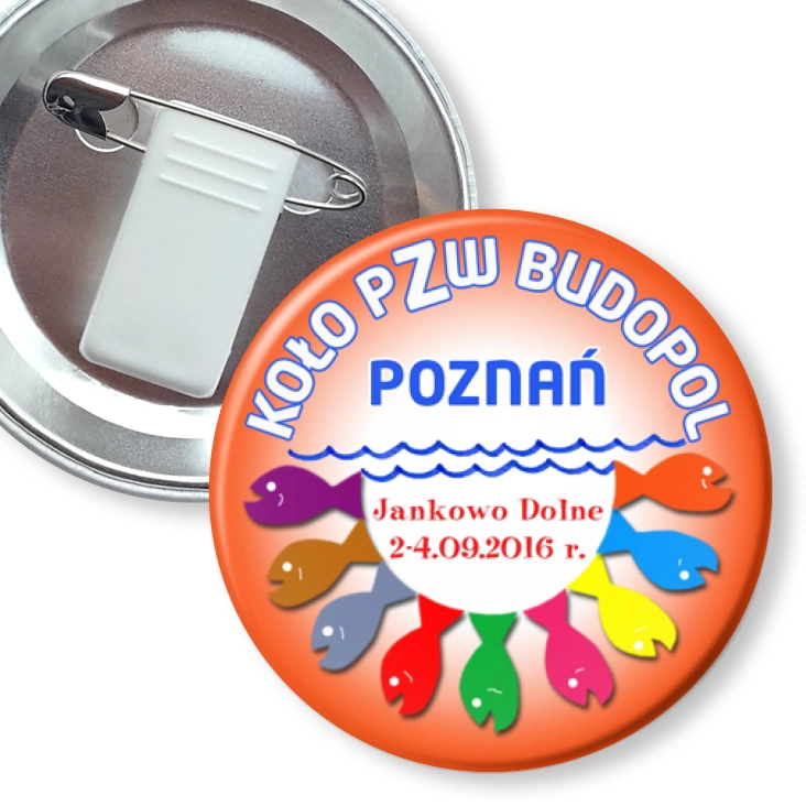 przypinka z żabką i agrafką Koło PZW Budopol