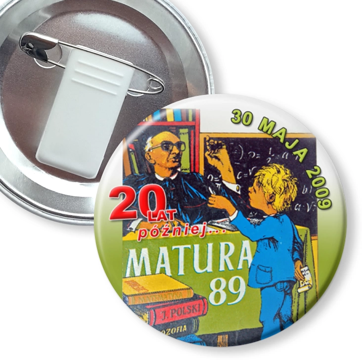 przypinka z żabką i agrafką Matura `89 - 20 lat później...