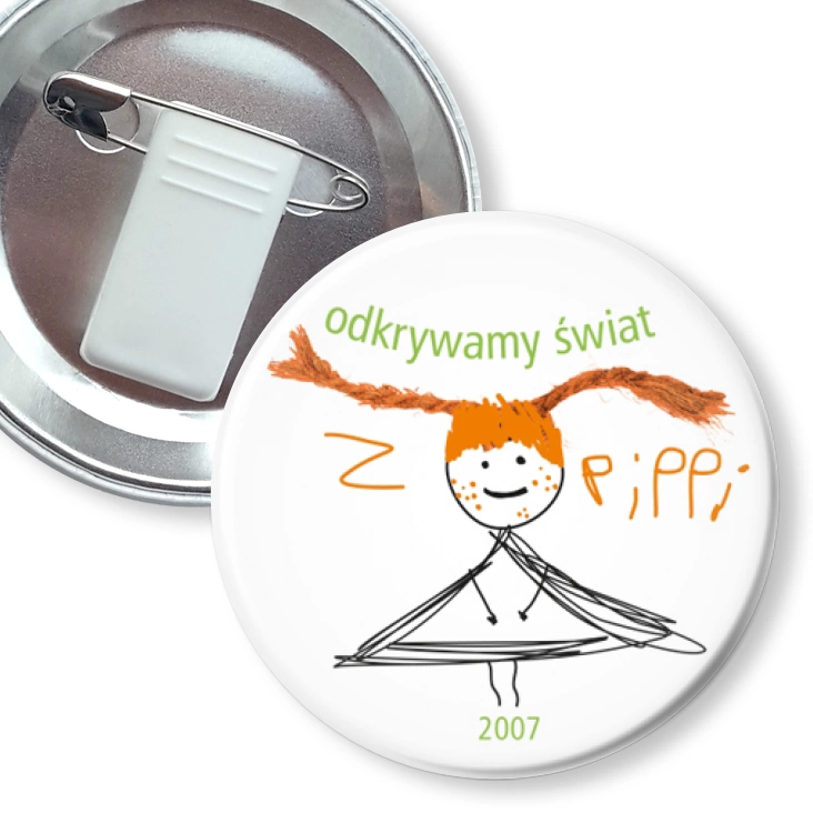 przypinka z żabką i agrafką Odkrywamy świat z Pippi