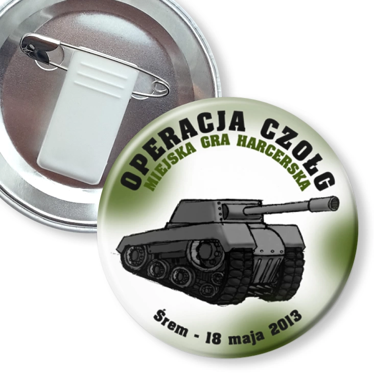 przypinka z żabką i agrafką Operacja Czołg