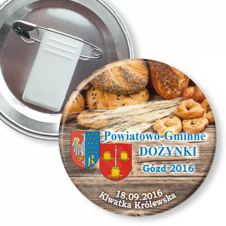 przypinka z żabką i agrafką Powiatowo-Gminne Dożynki Gózd 2016