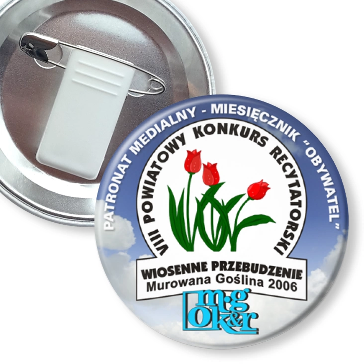 przypinka z żabką i agrafką Powiatowy Konkurs Recytatorski - Wiosenne Przebudzenie 2006