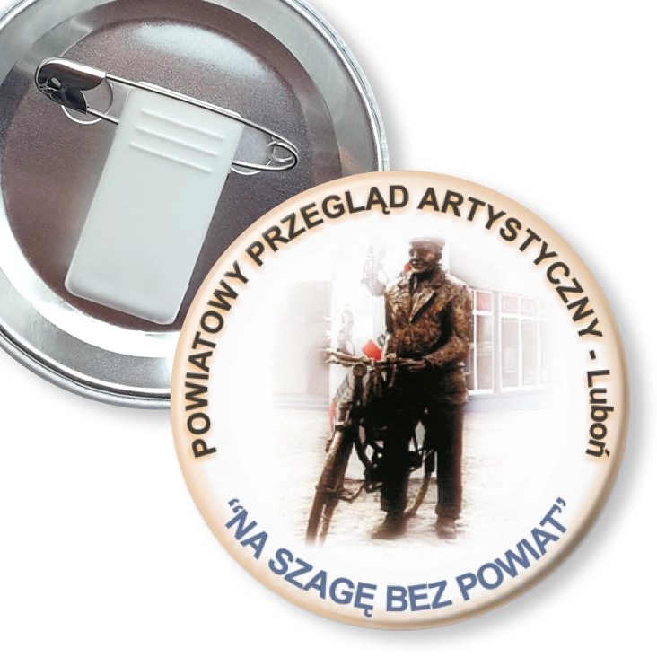 przypinka z żabką i agrafką Powiatowy Przegląd Artystyczny - Luboń