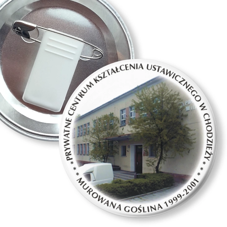 przypinka z żabką i agrafką Prywatne Centrum Kształcenia Ustawicznego w Chodzieży