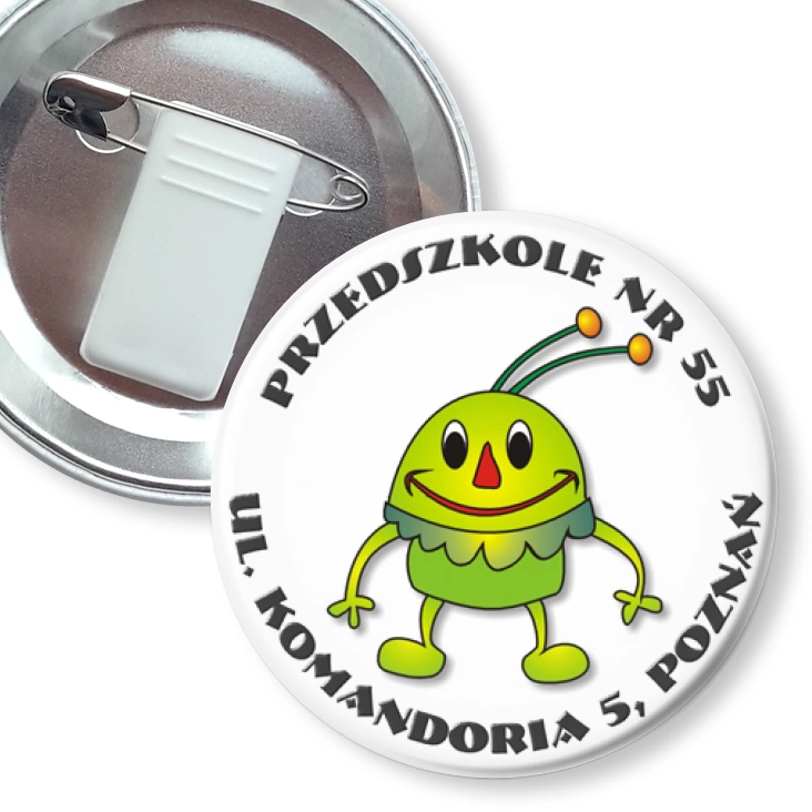 przypinka z żabką i agrafką Przedszkole nr 55