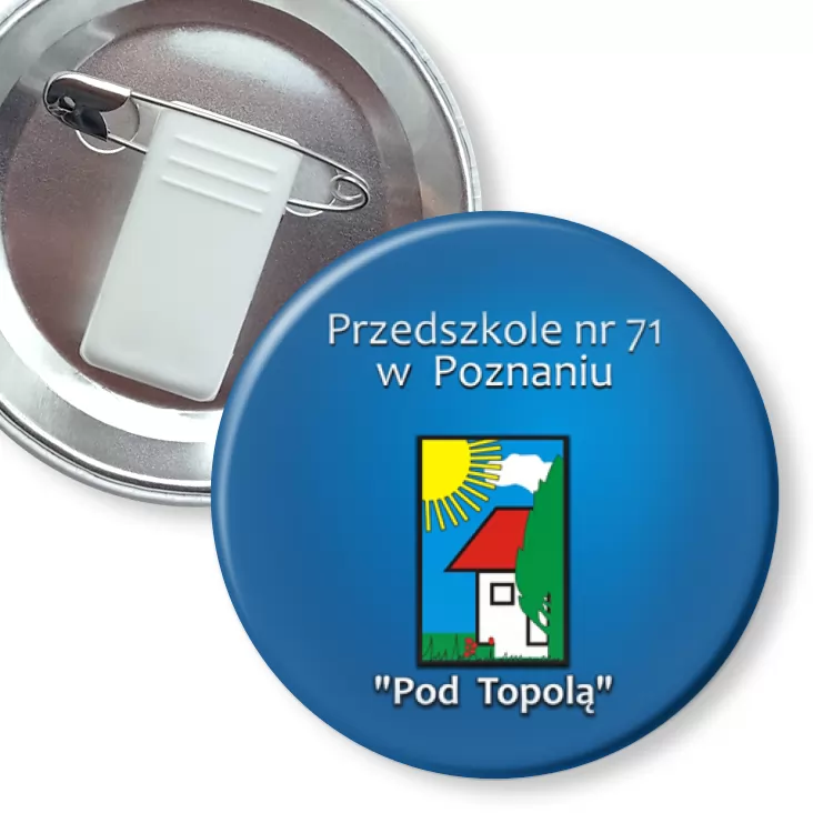 przypinka z żabką i agrafką Przedszkole nr 71 w Poznaniu