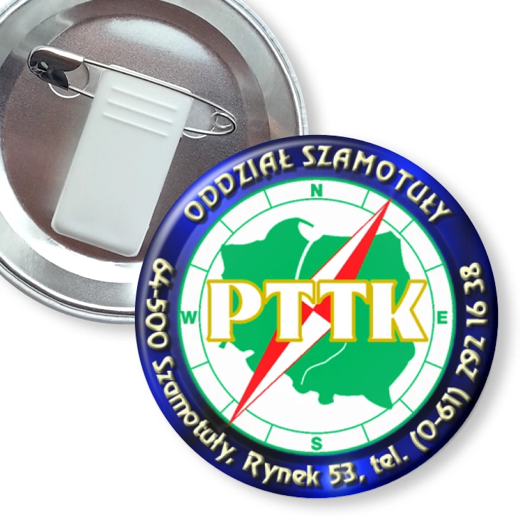 przypinka z żabką i agrafką PTTK Szamotuły
