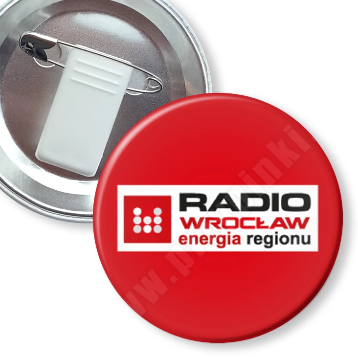 przypinka z żabką i agrafką Radio Wrocław