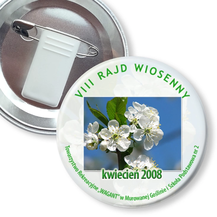 przypinka z żabką i agrafką Rajd Wiosenny