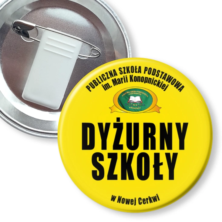 przypinka z żabką i agrafką SP w Nowej Cerkwi - dyżurny szkoły