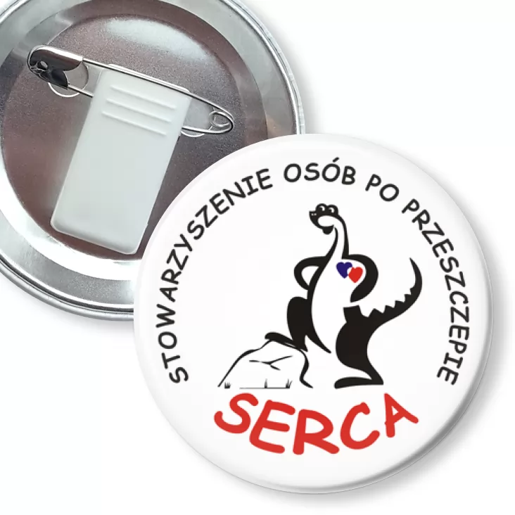 przypinka z żabką i agrafką Stowarzyszenie Osób Po Przeszczepie Serca