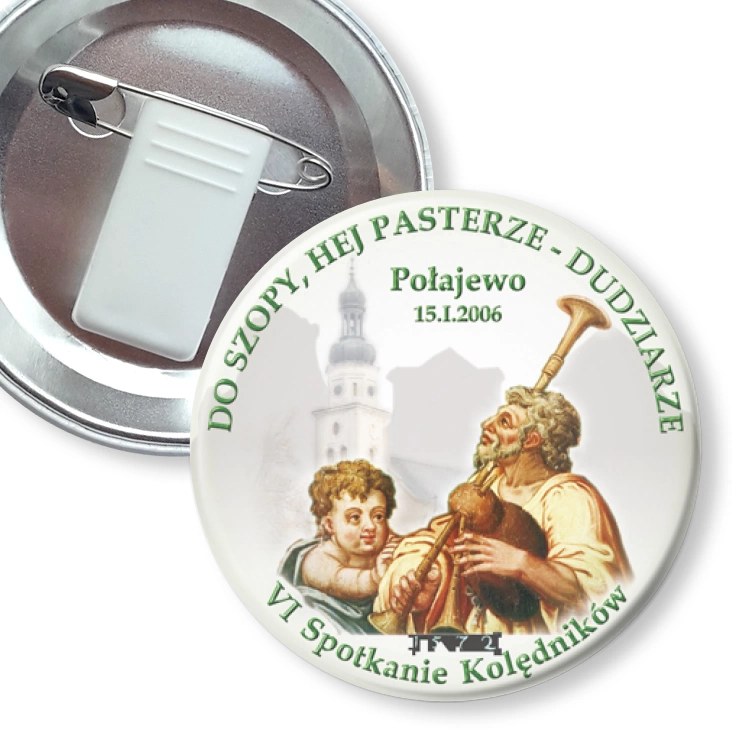 przypinka z żabką i agrafką VI Spotkanie Kolędników