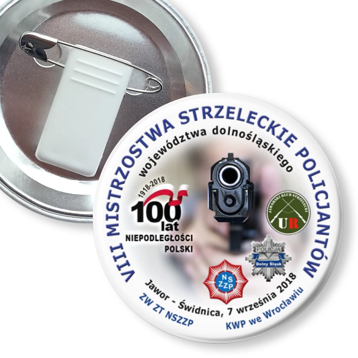 przypinka z żabką i agrafką VIII Mistrzostwa Strzeleckie Policjantów