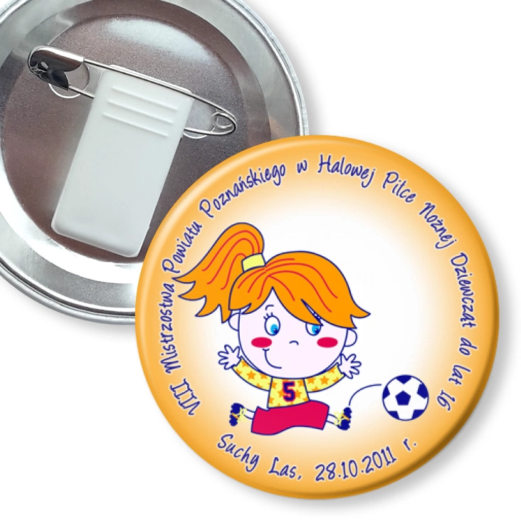 przypinka z żabką i agrafką VIII Powiatowy Turniej Halowej Piłki Nożnej Dziewcząt 2011