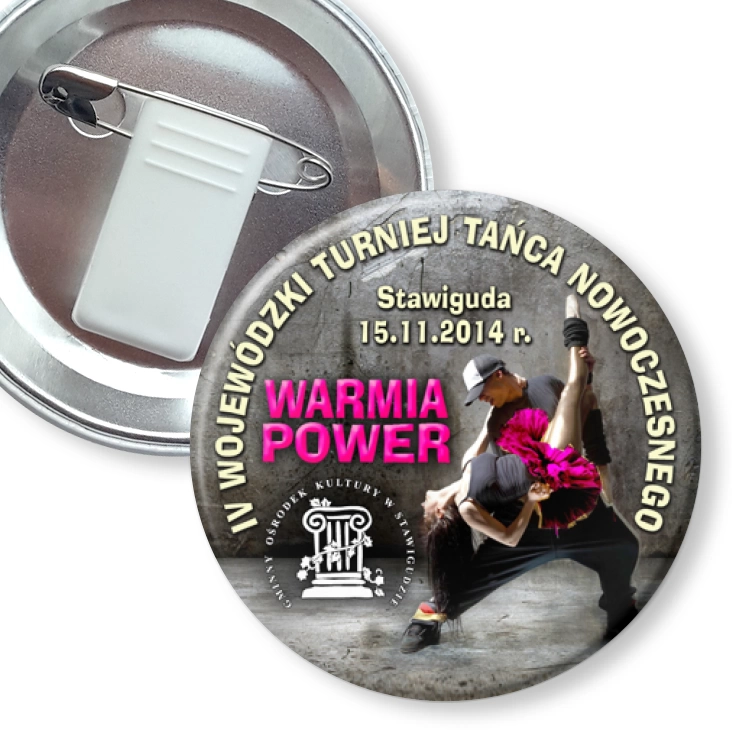 przypinka z żabką i agrafką Warmia Power 2014