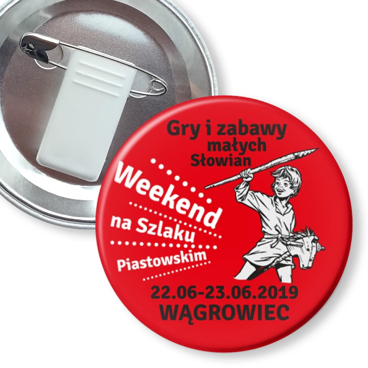 przypinka z żabką i agrafką Weekend na Szlaku Piastowskim