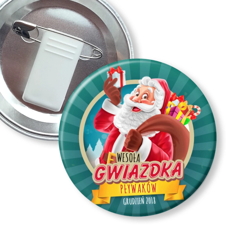 przypinka z żabką i agrafką Wesoła Gwiazdka Pływaków 2018