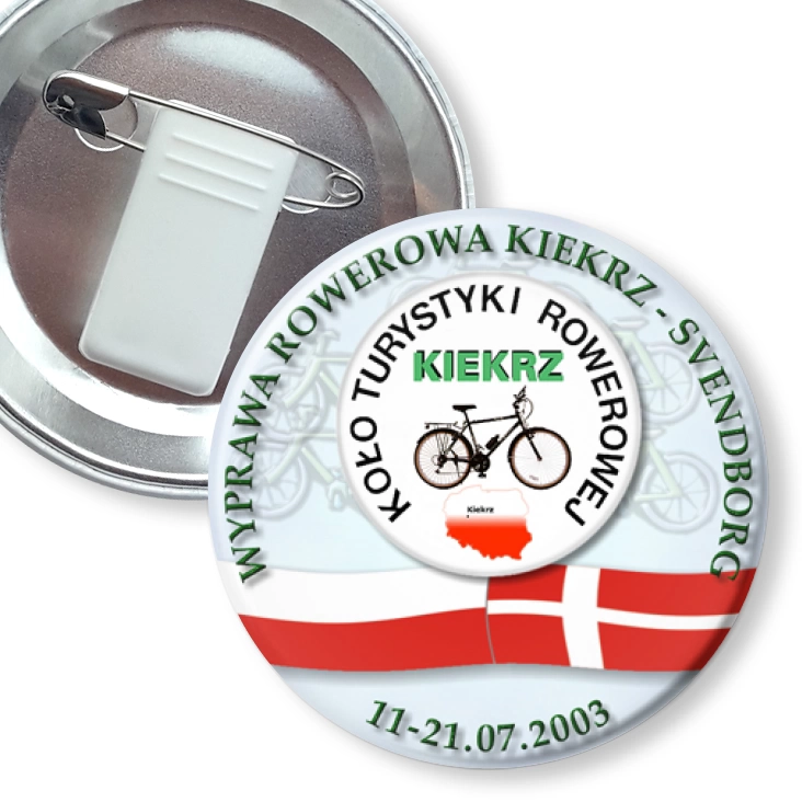przypinka z żabką i agrafką Wyprawa Rowerowa Kiekrz - Svendborg