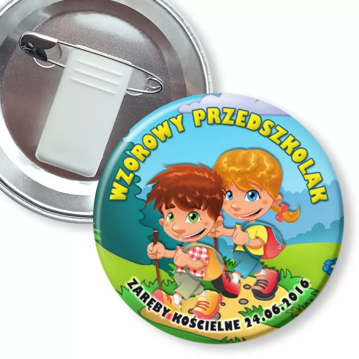 przypinka z żabką i agrafką Wzorowy Przedszkolak