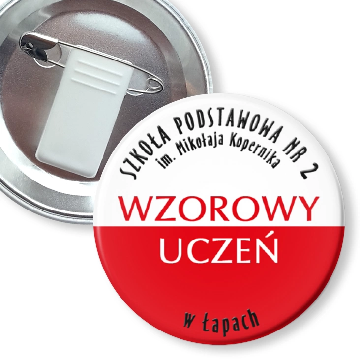 przypinka z żabką i agrafką Wzorowy Uczeń