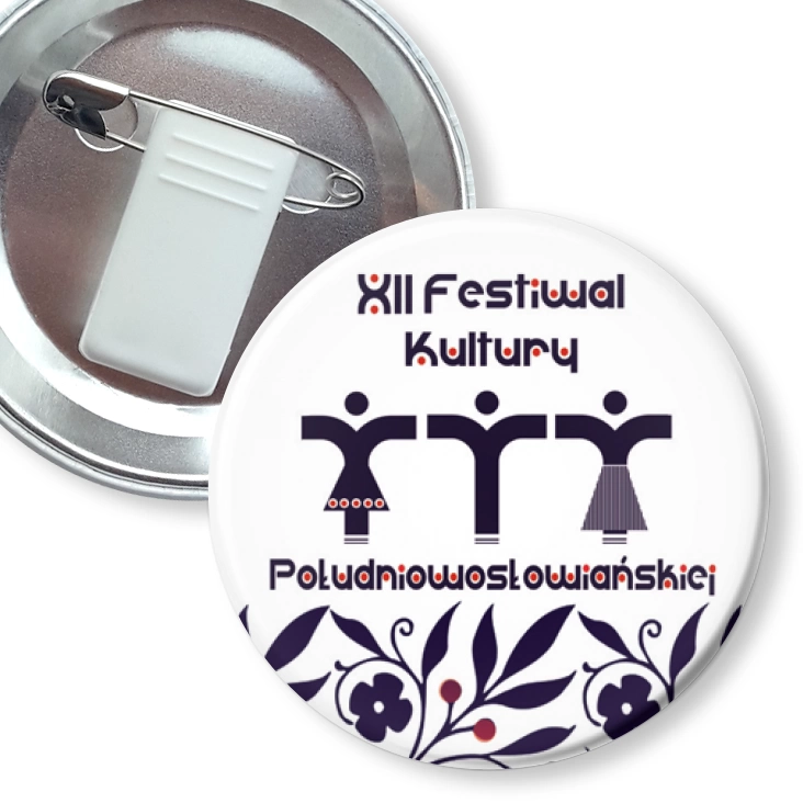 przypinka z żabką i agrafką XII Festiwal Kultury Południowosłowiańskiej