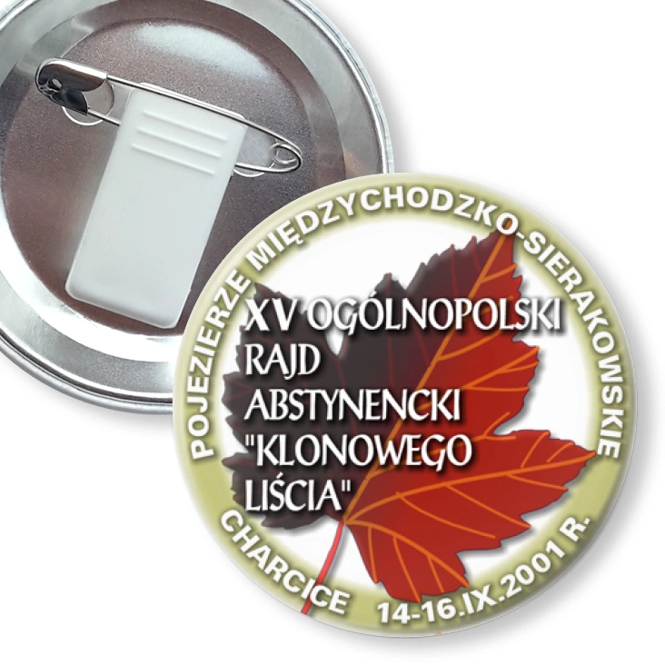 przypinka z żabką i agrafką XV Ogólnopolski Rajd Abstynencki Klonowego Liścia